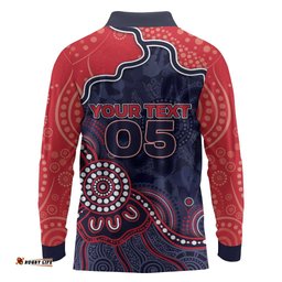 Custom Demons Football Long Sleeve Polo Shirt Aboriginal Dot Art Pattern DT05