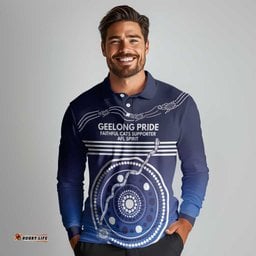 Custom Geelong Pride Long Sleeve Polo Shirt On the Road to Glory Indigenous Aboriginal LT9