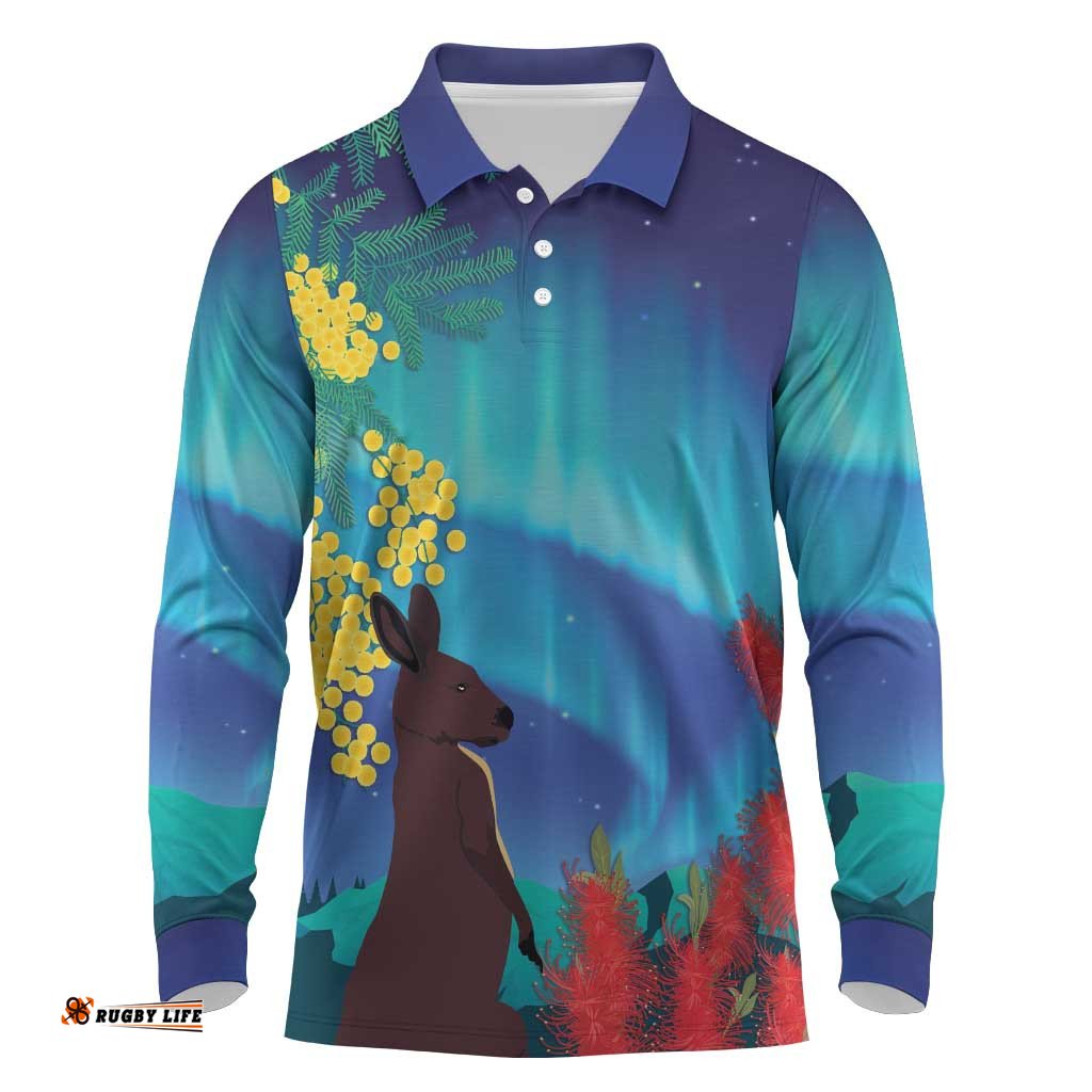 Australia Northern Lights Scenery Long Sleeve Polo Shirt LT7