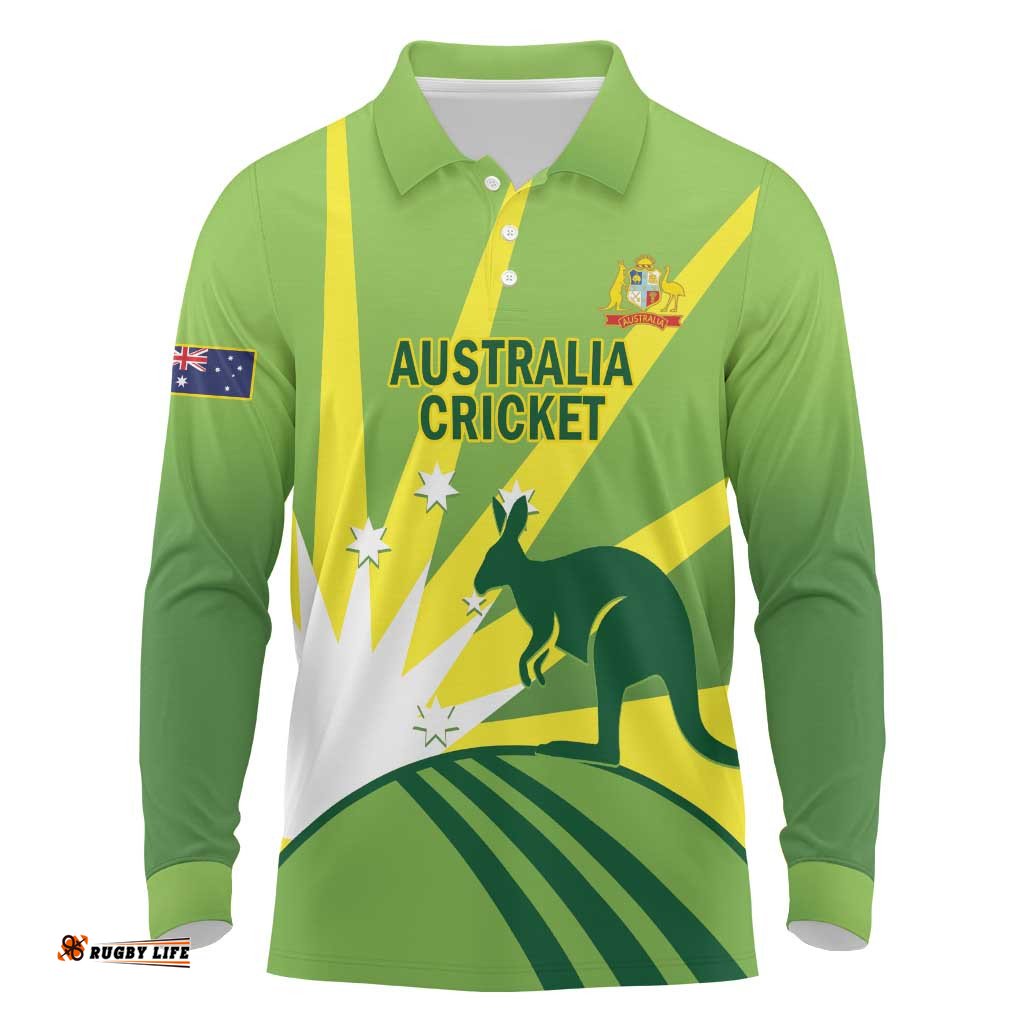 Custom Australia Cricket Long Sleeve Polo Shirt Go Champions Aussies LT14
