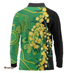 Australia Golden Wattle Long Sleeve Polo Shirt Aussie Native Flowers Indigenous Art LT14