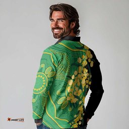 Australia Golden Wattle Long Sleeve Polo Shirt Aussie Native Flowers Indigenous Art LT14