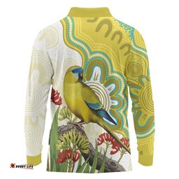 Australia Rock Parrot Long Sleeve Polo Shirt Kangaroo Paws Indigenous Art LT14
