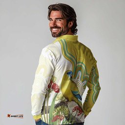 Australia Rock Parrot Long Sleeve Polo Shirt Kangaroo Paws Indigenous Art LT14