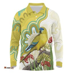Australia Rock Parrot Long Sleeve Polo Shirt Kangaroo Paws Indigenous Art LT14