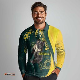 Australia Day Long Sleeve Polo Shirt Koala Aboriginal Art LT7