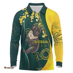 Australia Day Long Sleeve Polo Shirt Koala Aboriginal Art LT7