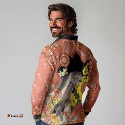 Australia Tawny Frogmouth Long Sleeve Polo Shirt Golden Wattle Banksia Aboriginal Art LT14