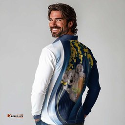 Australia Day Long Sleeve Polo Shirt Koala Blue Modern Vibe LT7