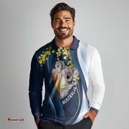 Australia Day Long Sleeve Polo Shirt Koala Blue Modern Vibe LT7