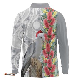 Blue Galah Mutation Christmas Australia Long Sleeve Polo Shirt Falalalala Galalah Bottlebrush Grey Aboriginal Art LT14