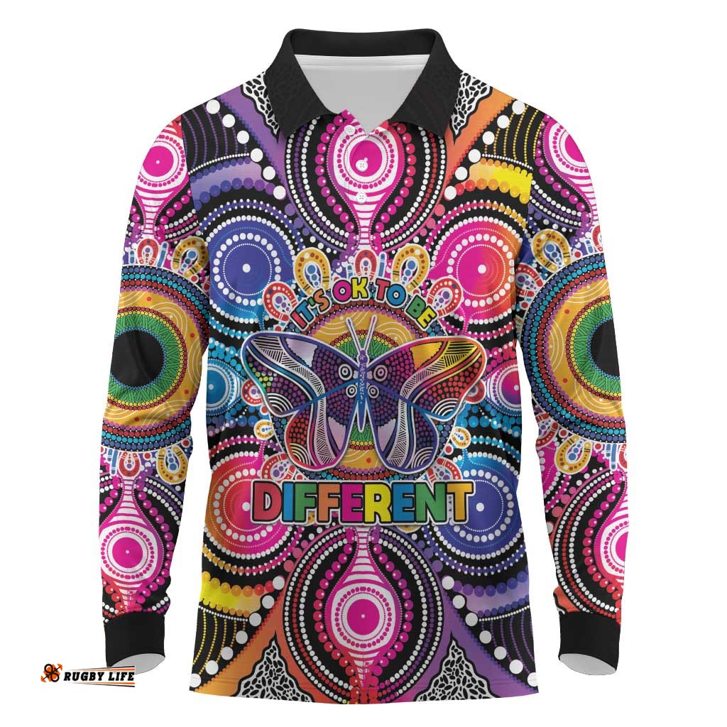 Australia Indigenous Autism Awareness Long Sleeve Polo Shirt Its Okay To Be Different LT05