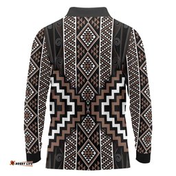 Classic Tukutuku Pattern Aotearoa Long Sleeve Polo Shirt Niho Taniwha and Puhoro Motifs LT7