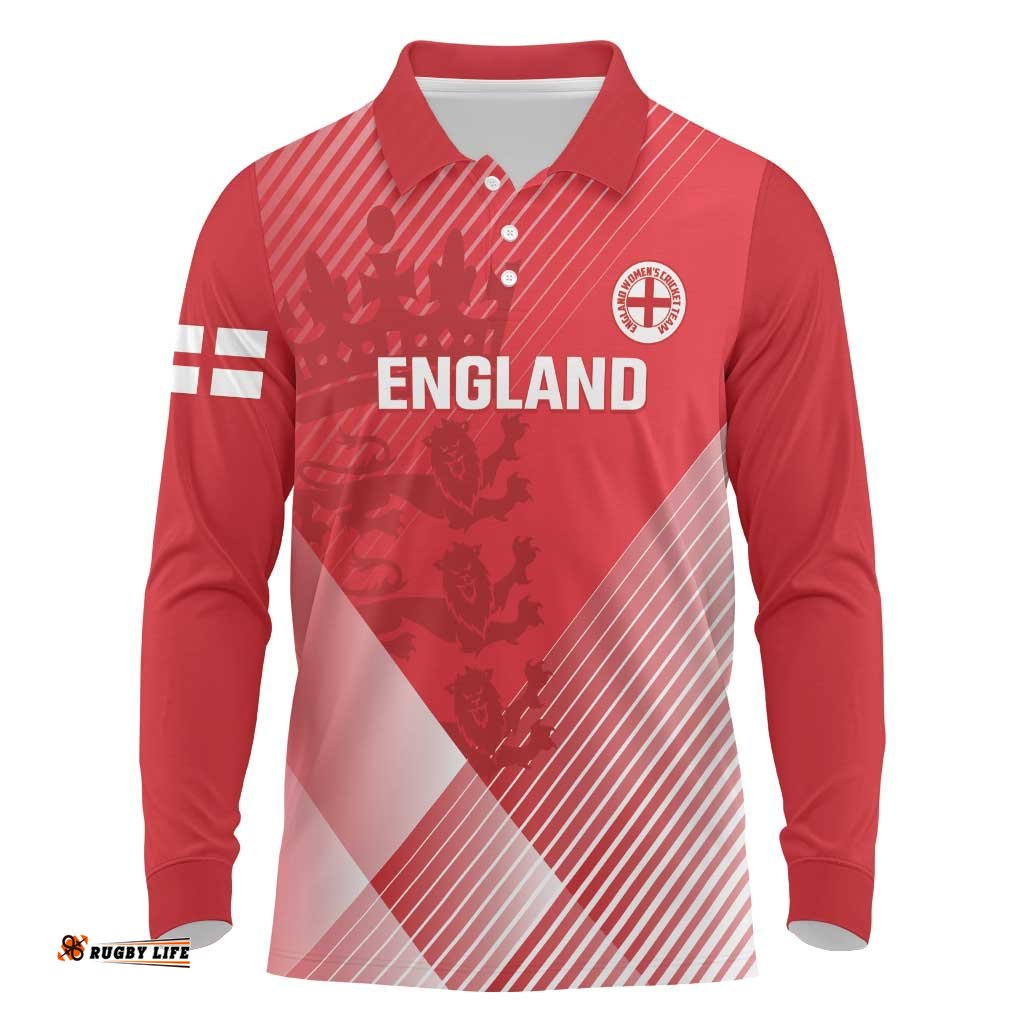 Custom England Cricket Long Sleeve Polo Shirt Go Champions Sporty Style LT14