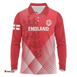 Custom England Cricket Long Sleeve Polo Shirt Go Champions Sporty Style LT14