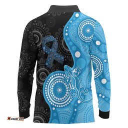 Australia Autism Awareness Month Long Sleeve Polo Shirt Indigenous Lizard With Blue Ribbon LT14