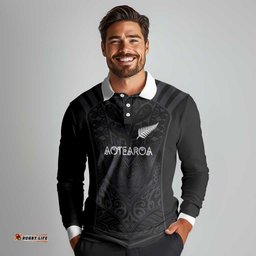 Custom Aotearoa Rugby Long Sleeve Polo Shirt The Blacks-Sporty T90 Style LT03