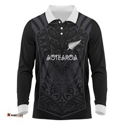 Custom Aotearoa Rugby Long Sleeve Polo Shirt The Blacks-Sporty T90 Style LT03