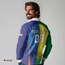 Custom Australia And India Cricket Long Sleeve Polo Shirt Ashoka Chakra With Aboriginal LT05