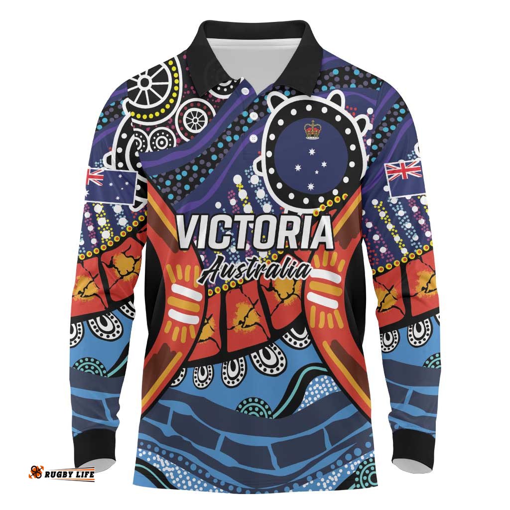 Australia Victoria State Long Sleeve Polo Shirt Peace and Prosperity LT9