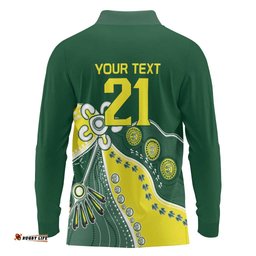 Custom Cricket Aussie Pride Long Sleeve Polo Shirt Indigenous Inspired LT9