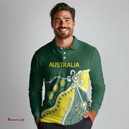 Custom Cricket Aussie Pride Long Sleeve Polo Shirt Indigenous Inspired LT9
