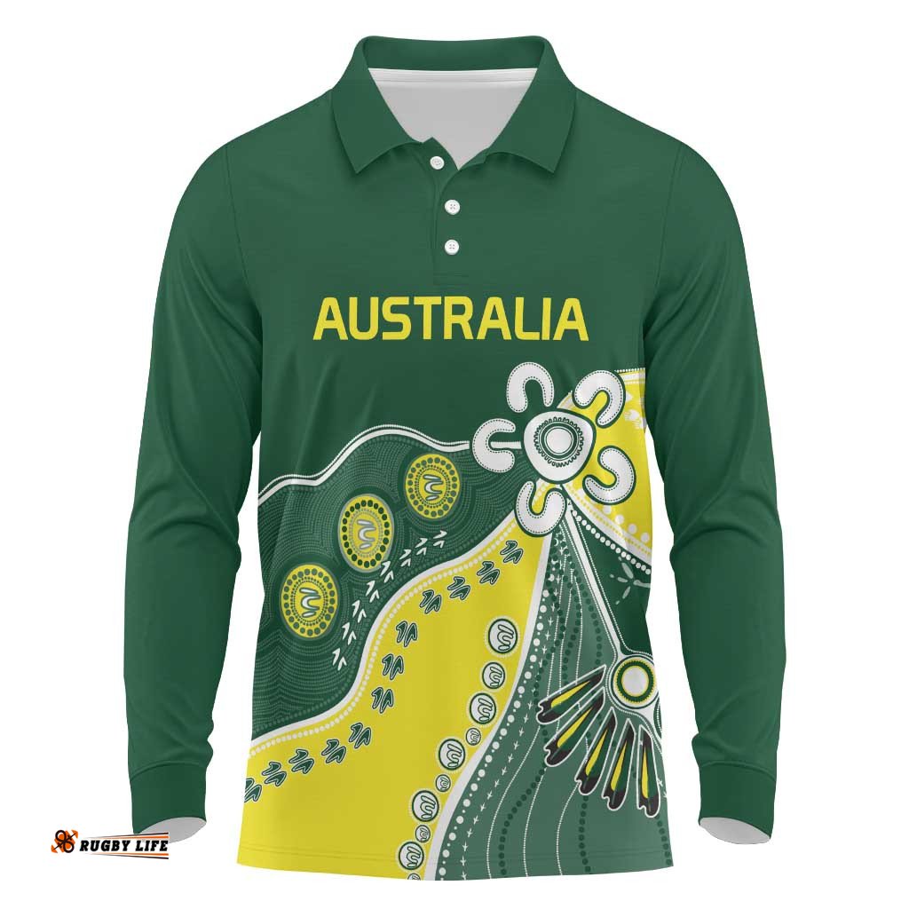 Custom Cricket Aussie Pride Long Sleeve Polo Shirt Indigenous Inspired LT9