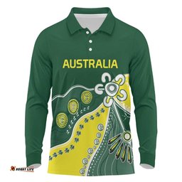 Custom Cricket Aussie Pride Long Sleeve Polo Shirt Indigenous Inspired LT9