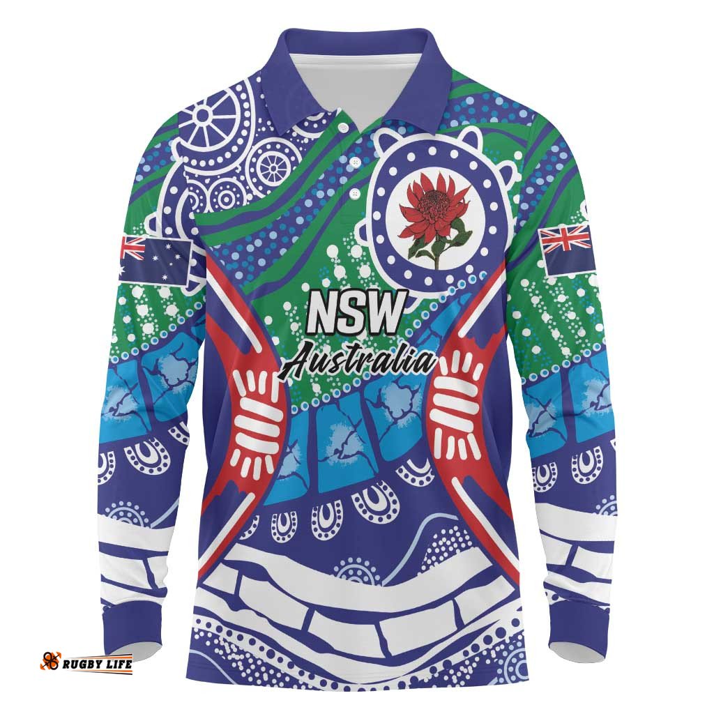 Australia New South Wales Long Sleeve Polo Shirt NSW Orta Recens Quam Pura Nites LT9