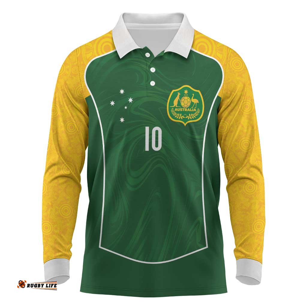 Custom Australia Football Long Sleeve Polo Shirt Aboriginal Pattern Sporty Style-Green Color LT03