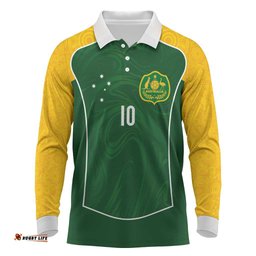Custom Australia Football Long Sleeve Polo Shirt Aboriginal Pattern Sporty Style-Green Color LT03