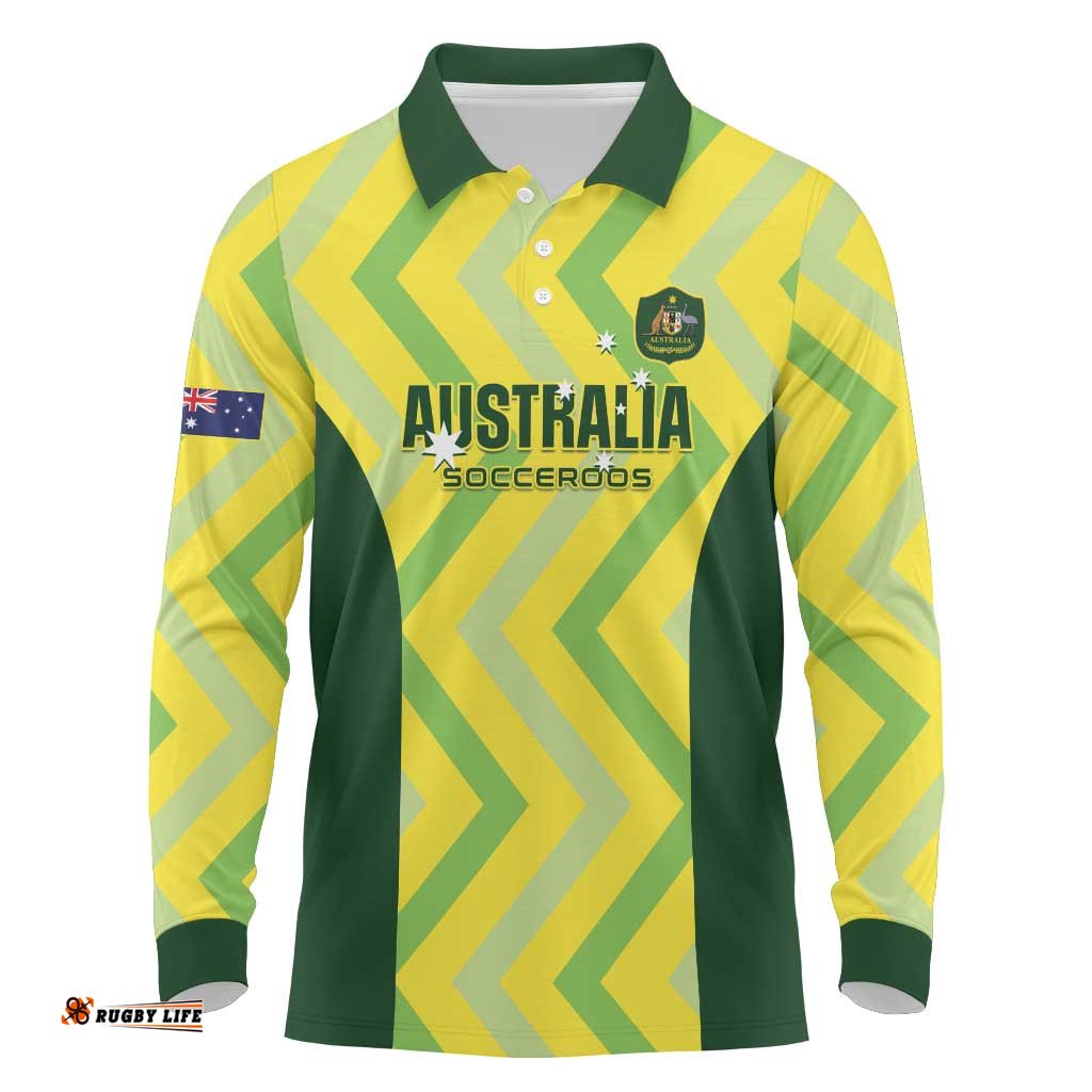 Custom Australia Socceroos 2025 Long Sleeve Polo Shirt Forever Golden LT01