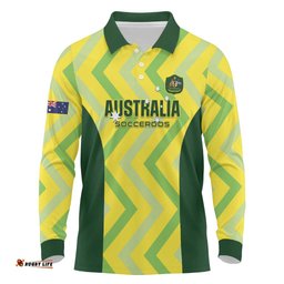 Custom Australia Socceroos 2025 Long Sleeve Polo Shirt Forever Golden LT01