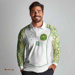 Custom Australia Football Long Sleeve Polo Shirt Aboriginal Pattern Sporty Style-White Color LT03