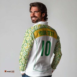 Custom Australia Football Long Sleeve Polo Shirt Aboriginal Pattern Sporty Style-White Color LT03