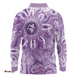 Australia Epilepsy Awareness Indigenous Long Sleeve Polo Shirt Butterfly Aboriginal Art LT7