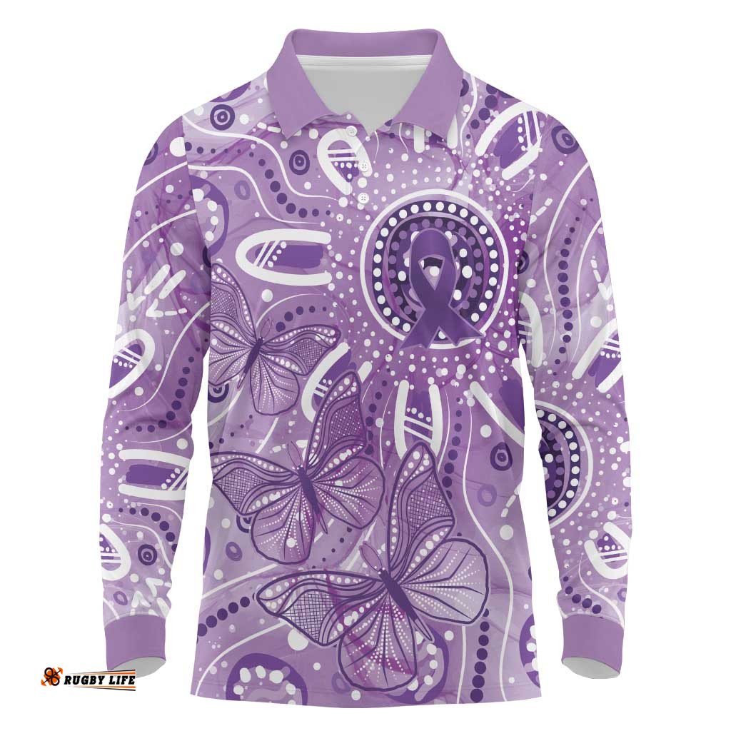 Australia Epilepsy Awareness Indigenous Long Sleeve Polo Shirt Butterfly Aboriginal Art LT7