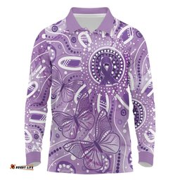 Australia Epilepsy Awareness Indigenous Long Sleeve Polo Shirt Butterfly Aboriginal Art LT7
