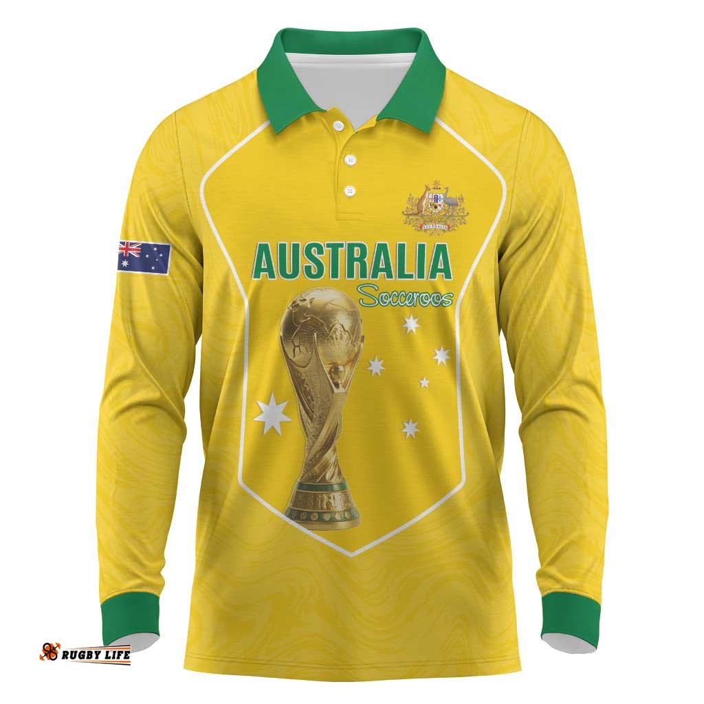 Custom Australia Soccer Long Sleeve Polo Shirt Aussie Aussie Oi Oi Oi LT15