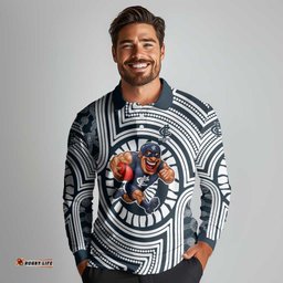Carlton Football Club Long Sleeve Polo Shirt Indigenous Monochrome Dot Art Mascot Style TS04