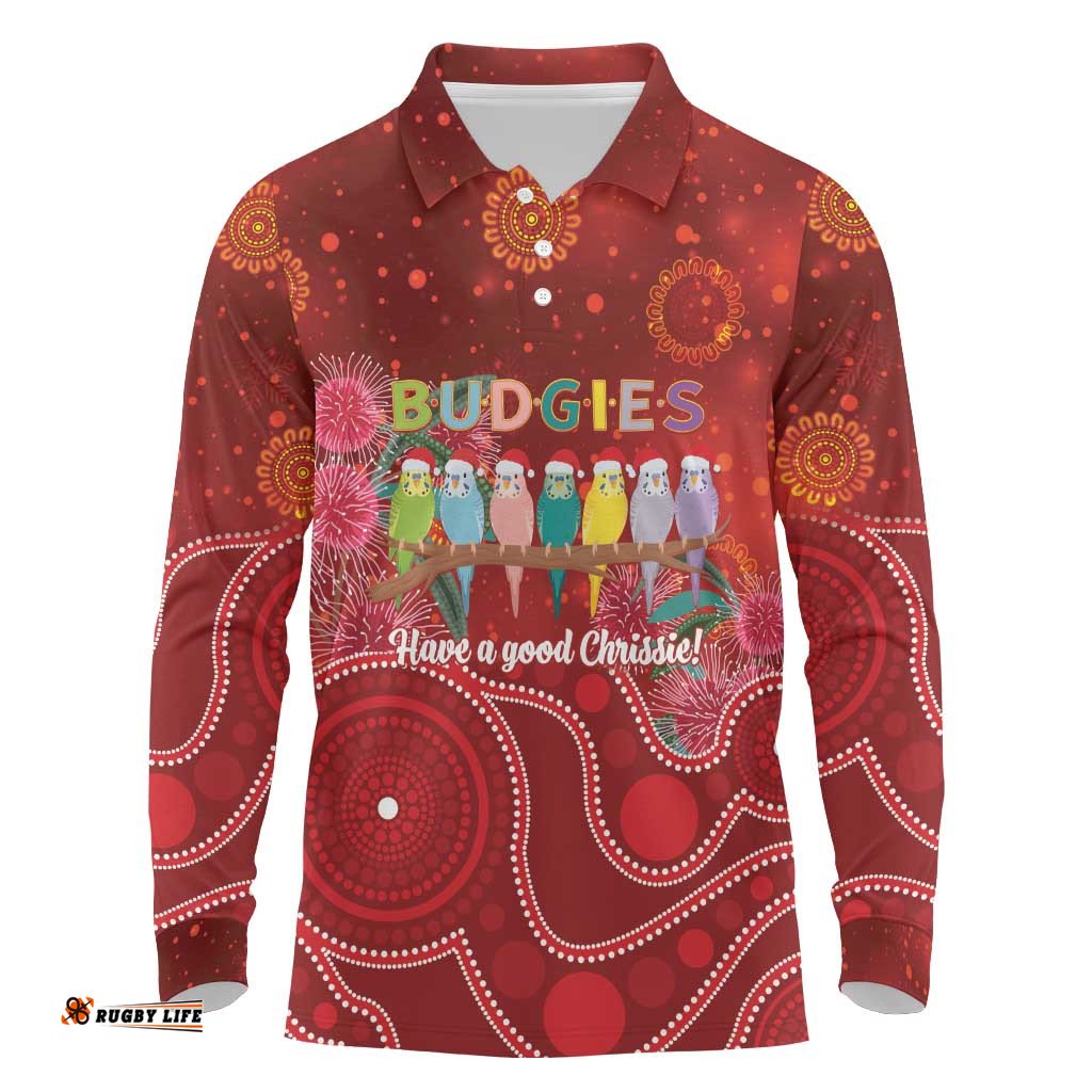 Australia Budgerigar Christmas Personalised Long Sleeve Polo Shirt Budgies Hakea Have A Good Chrissie LT14