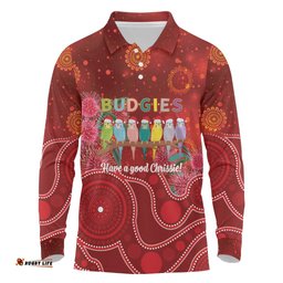 Australia Budgerigar Christmas Personalised Long Sleeve Polo Shirt Budgies Hakea Have A Good Chrissie LT14
