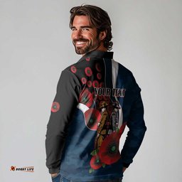 Carlton Blues ANZAC Personalised Long Sleeve Polo Shirt Lest We Forget Poppy Camo LT9
