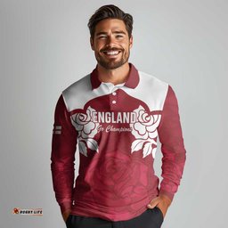 Custom England Rugby 2025 Long Sleeve Polo Shirt Go Champions Red Rose LT14