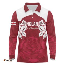 Custom England Rugby 2025 Long Sleeve Polo Shirt Go Champions Red Rose LT14
