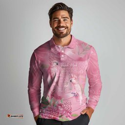 Australia Breast Cancer Awareness Long Sleeve Polo Shirt Think Pink Cockatoos Ribbon LT14