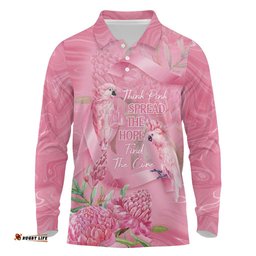 Australia Breast Cancer Awareness Long Sleeve Polo Shirt Think Pink Cockatoos Ribbon LT14