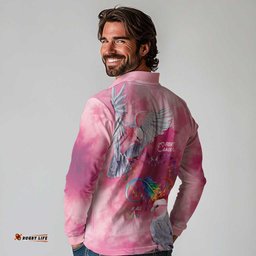 Australia Fight Cancer In All Colors Long Sleeve Polo Shirt Galah Pink Tie Dye LT7
