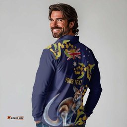 Blue Kangaroo and Golden Wattle Personalised Long Sleeve Polo Shirt Happy Australia Day 6 January LT9