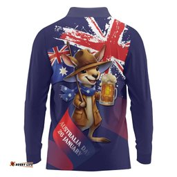Australia Day Kangaroo Flag Long Sleeve Polo Shirt Aussie Aussie Aussie Oi Oi Oi LT9